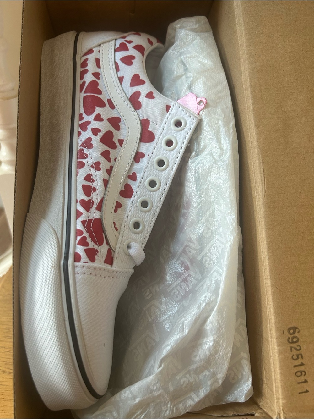 Vans Women's White Slip-On Sneakers with Red Heart Print - Picture 2 of 6